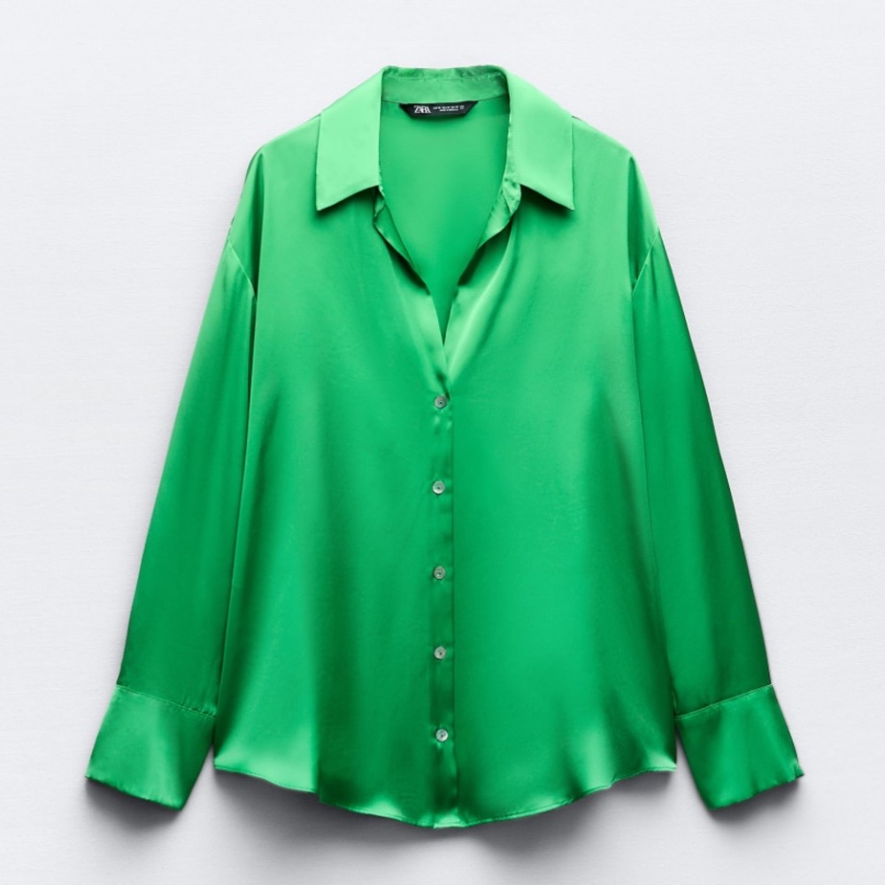 Zara Green Satin Effect Shirt